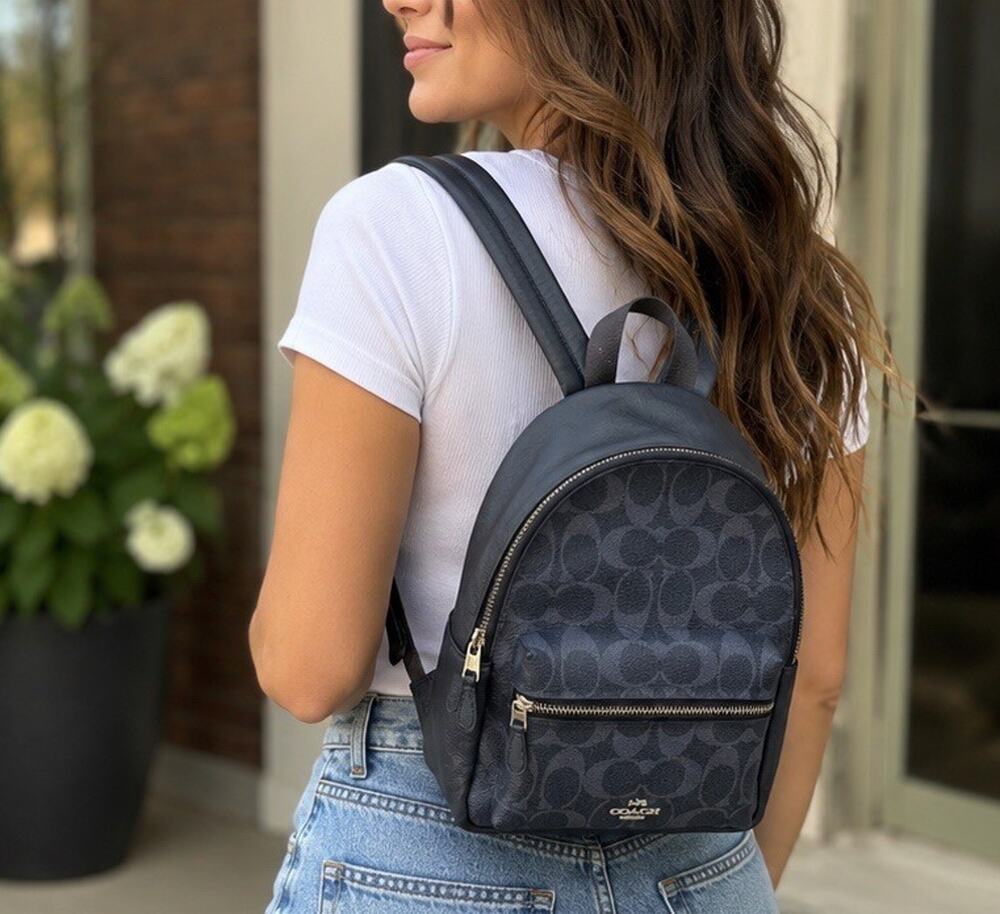Rare Coach Mini Charlie F29719 Signature Navy Backpack w/ Dust Bag Discontinued